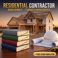 NC Residential Contractor Book Bundle: four tabbed and highlighted code books with an NCCA hard hat, plus free exam simulator access